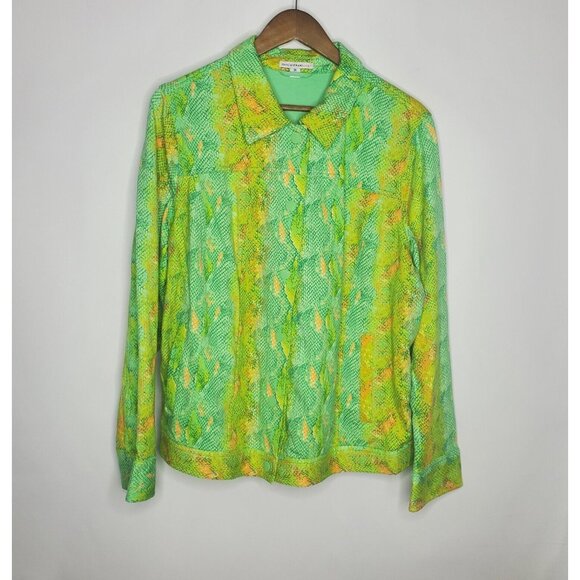 Izaac Mizrahi Tops - Isaac Mizrahi Live Womens Green Snakeskin Snap Front Jacket Size 1X Pockets